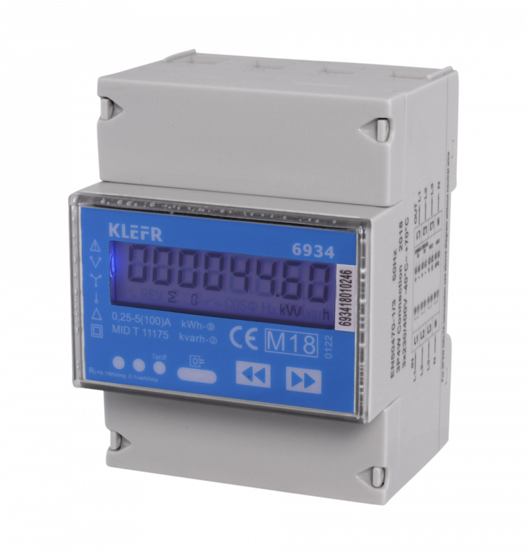 Energy meter KLEFR 6934 – 3 Ph. 100A MID Modbus